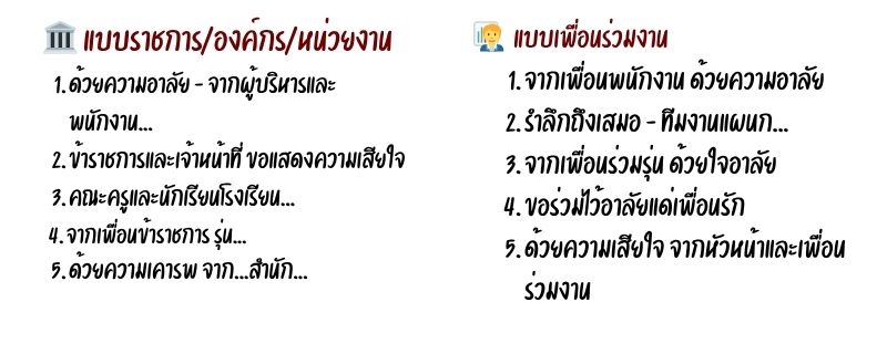 ตัวอย่างข้อความป้ายพวงหรีดที่นิยม